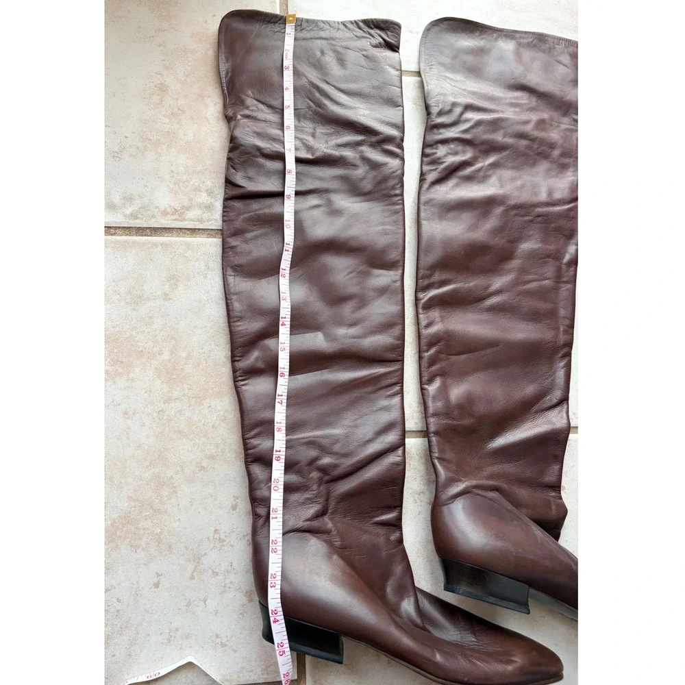 Vero Cuoio Italian Brown Leather Over The Knee Flat Boots Sz 39 Made In Italy